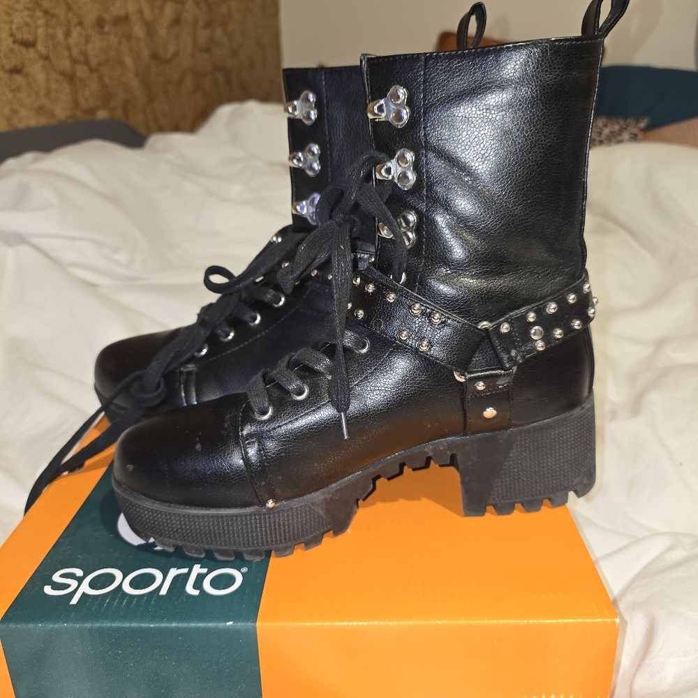 WILD DIVA STUDDED COMBAT BOOTS